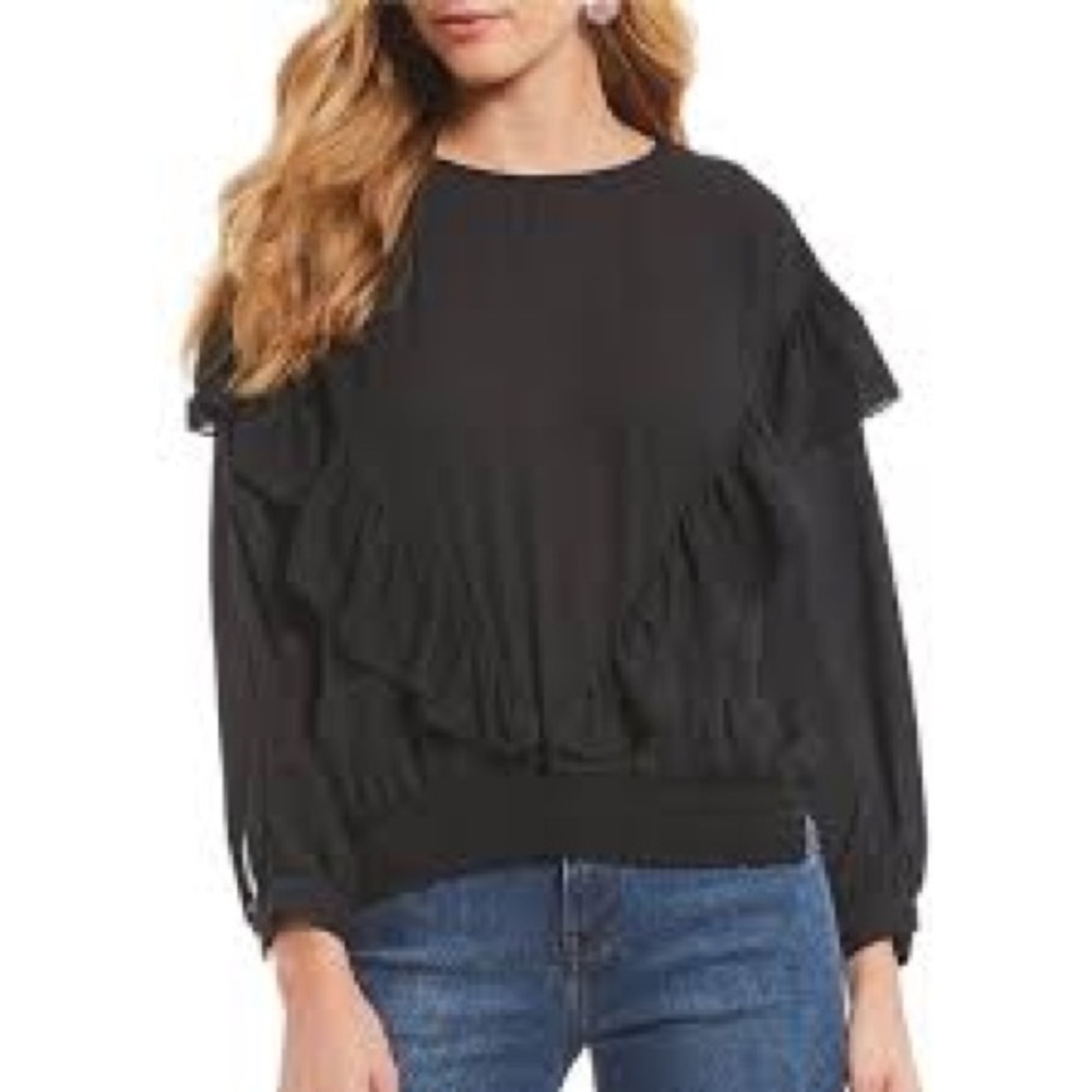 Gianni Bini Adriana Black‎ Ruffle Blouse Size Small